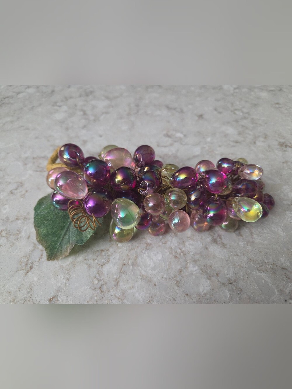 Vintage MCM Lucite Grape Cluster Iridescent Pink Purple Green Retro Home Decor